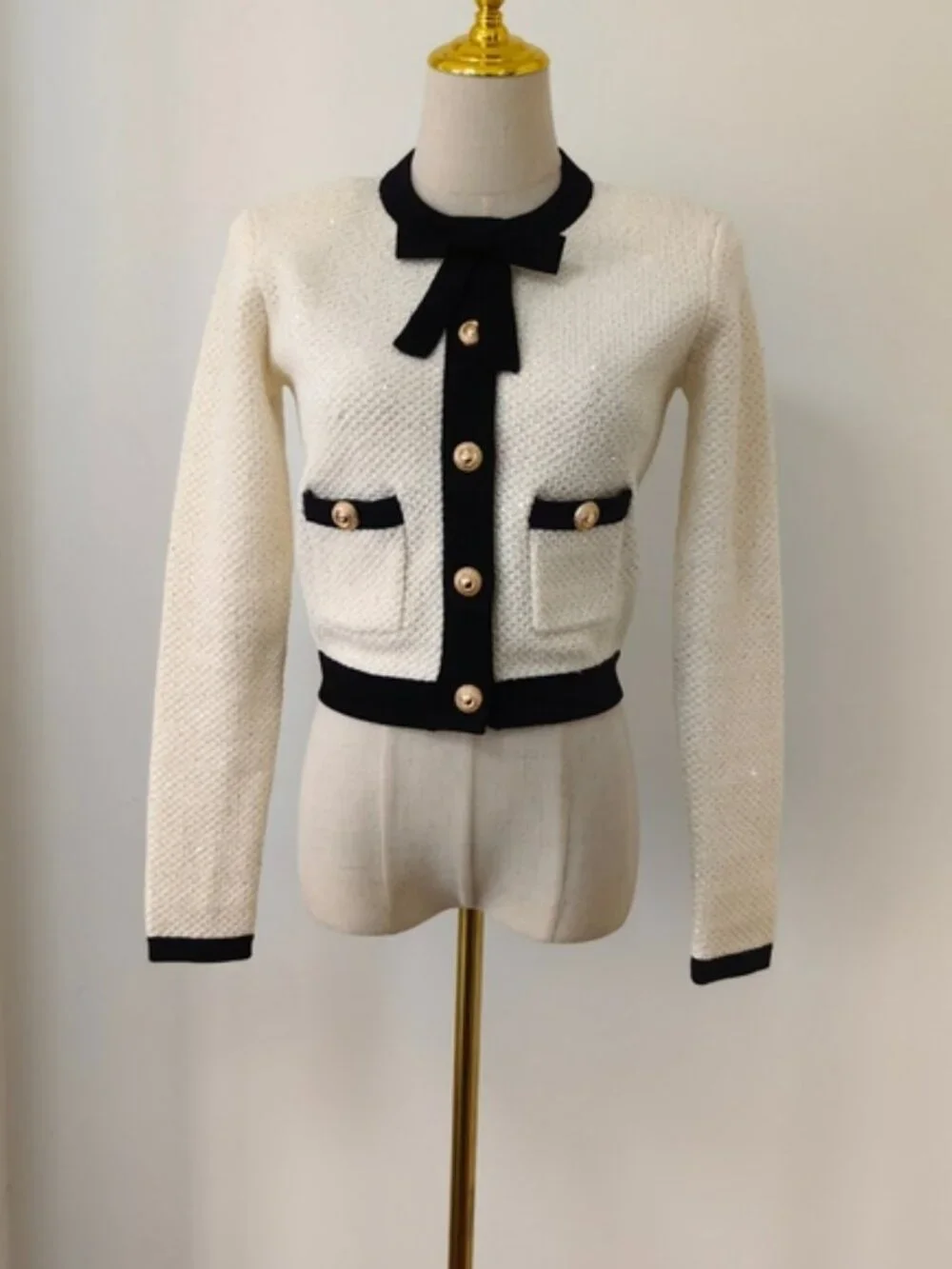 Self-portrait Sequined cotton blend bow cardigan With matching Mini Skirt - Picture 11 of 16